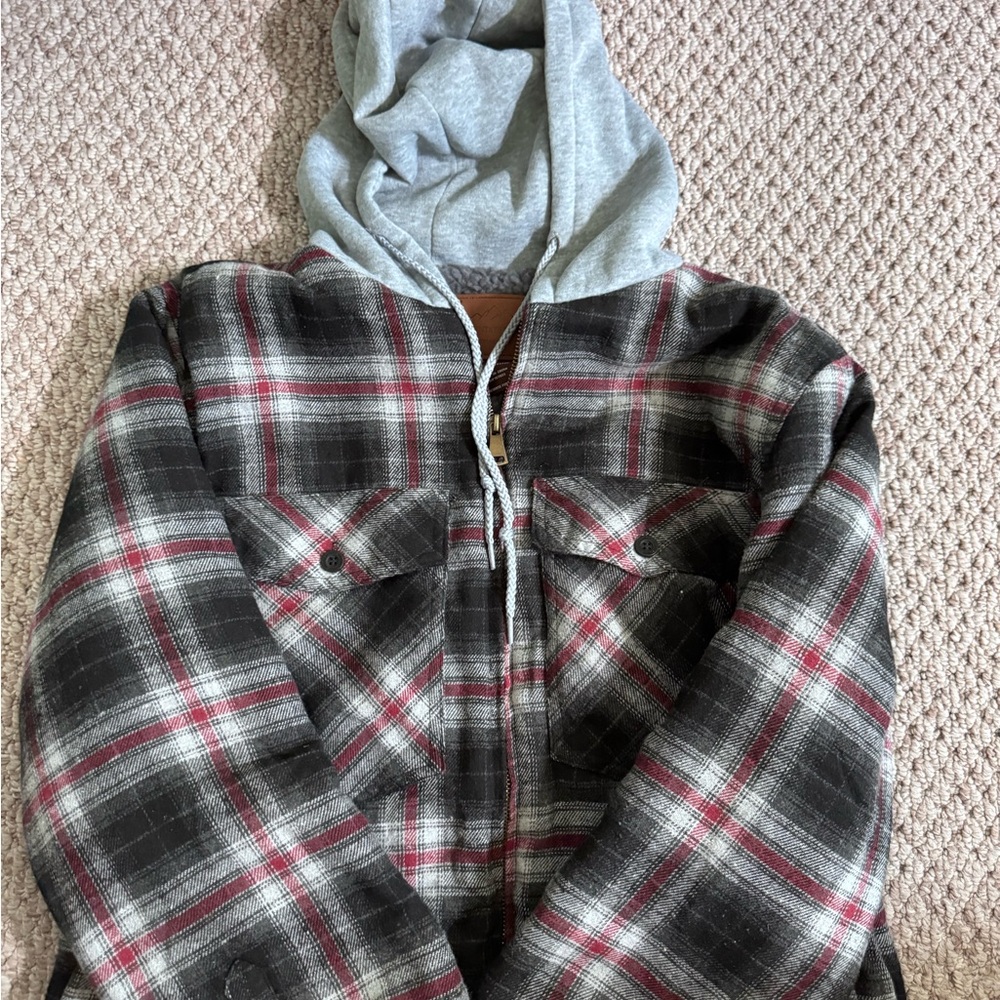 Plaid Jacket with Gray Hood